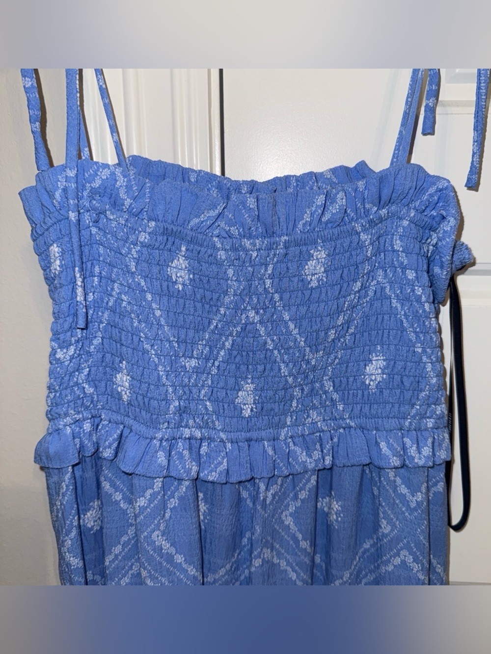 Forever 21 Blue and White Smocked Maxi Dress with Tie Straps